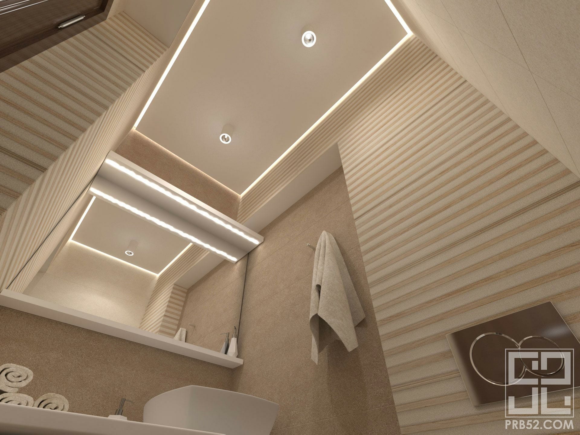 дизайн интерьера туалета с парящим потолком