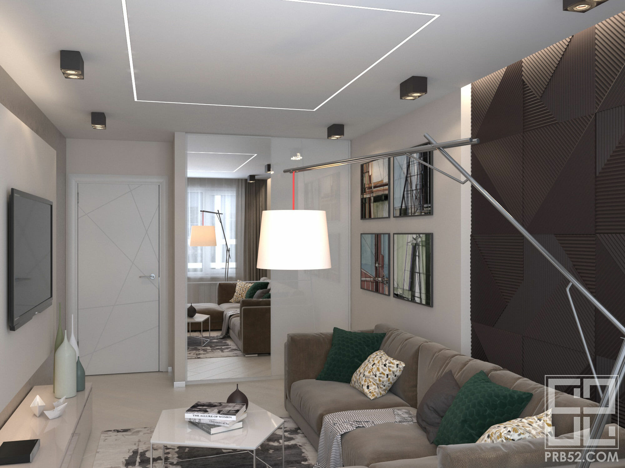 дизайн интерьера современной гостиной комнаты с панелями