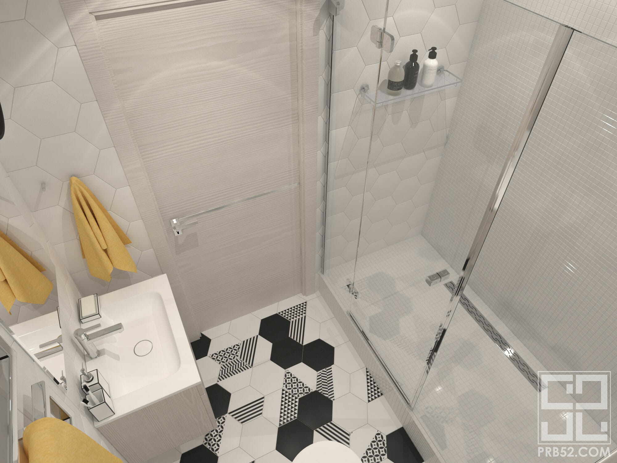 дизайн интерьера ванной комнаты с душевой